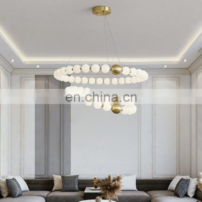 Modern Indoor Decoration 30W LED Pendant Light White Copper Acrylic Ball Round LED Chandelier