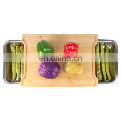 Bamboo Cutting Board With Stainless Steel Trays and Bamboo Lid Large Chopping Board With Non-Slip Pads photo-2