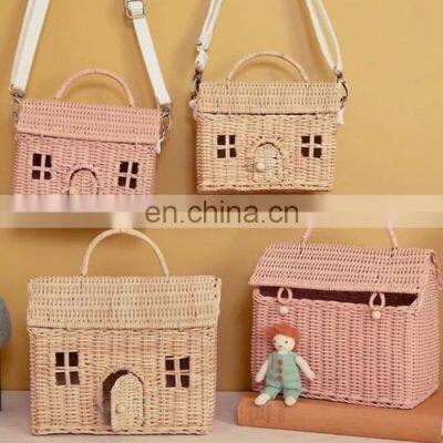 New Arrival House-shaped Rattan Doll House Basket For Kid Toy High Quality Wicker Basket for Home Organizing Wholesale Supplier