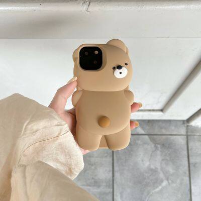 Мягкий силиконовый защитный чехол-картинка с 3D медведем для iPhone 13