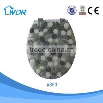 Standard barthroom colorful resin self closing d shape family sanitary transparent resin toilet seat