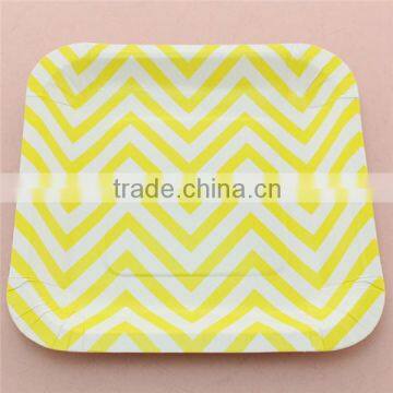 Yellow Square Chevron Paper Plates, Party Dinner Set