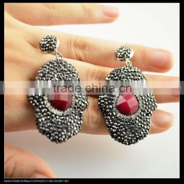 LFD-065E Wholesale Pave Crystal Rhinestone Faceted Red Agate Stone Dangle Earring , Palm Charm Earrings For women