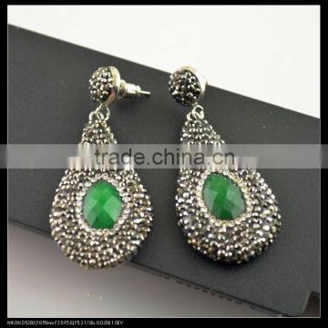 LFD-068E Wholesale New Style Agate Stone Pave Rhinestone Crystal Drop Earrings Charms Jewelry Finding