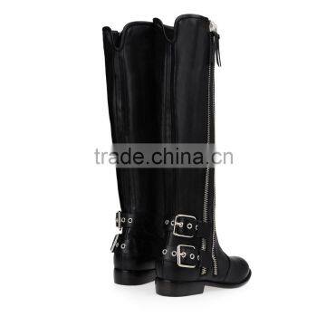 Newest Fashion Ladies Double Zippers Fall Winter Real Leather Knee Flat Heel Long Boot Women Over Knee High Boot photo-4