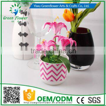 2016 Wholesale Multicolor Latex Artificial PU Flowers Three Lilies Bonsai Real Touch Bouquet Wedding Bridal Decor Display Flower photo-3