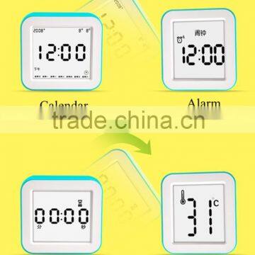 Best Teenager Home Promotional Gift OEM Multi-function Smart Digital Rotation Control Auto Light LCD Bedside Alarm Table Clock photo-6