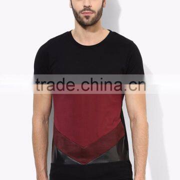 Customized Design Pu leather panel T-shirts