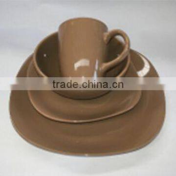 16pcs ceramic square dinner set stock, chocolate color crokery dinner set stock