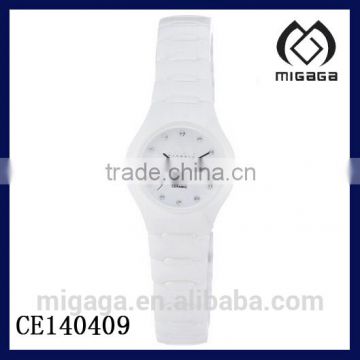 Simple design thin band white strong ceramic band quartz wristwatch movement ceramic watch design