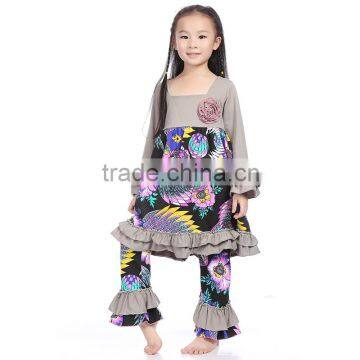 Wholesale Clothes High Quality Cotton Girls Ruffle Pant Set photo-3