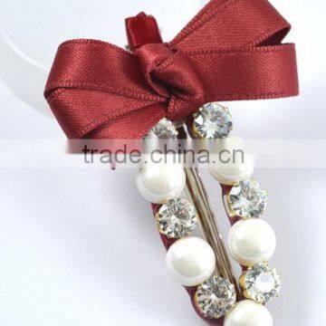 Fashion Crystal Pearl Ribbon Hair Bow Alligator Hair Clips Hair Accessory photo-2