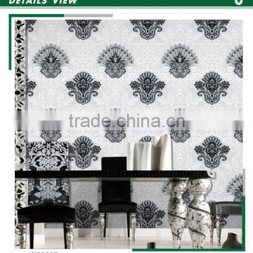 cheap embossed vinyl wallpaper, black and white gorgeous damask wall covering for household from China, high quality wallcoveri