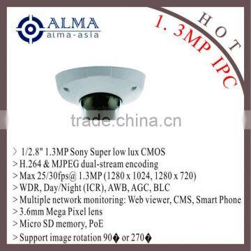 1/2.8" 1.3MP SONY CMOS; H.264; 3.6mm mega pixel lens; 30fps@1.3MP; POE