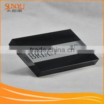 Clear acrylic cuboid sign block display with silk screen printing brand
