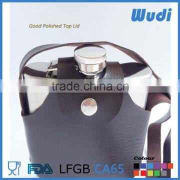 18oz big capacity hip flask with leather case ,easy carry HF350