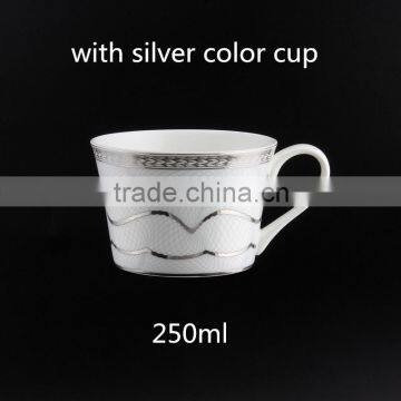 With Silver Color Decal 250ml Ceramic Coffee Cup Round Shape Bone China Tea Cup With Saucer photo-3