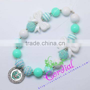 New Arrival Fashionable Kids Costume Jewelry Bubblegum Color Beaded Bowknot Necklace