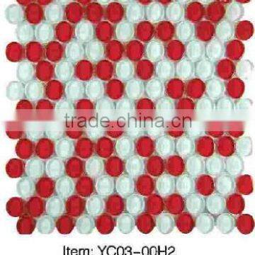 glass mosaic round shape mosaic red mixed white