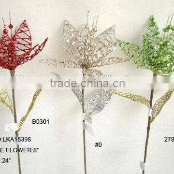 High quality multi-color glitter artificial flowers for christmas decorations