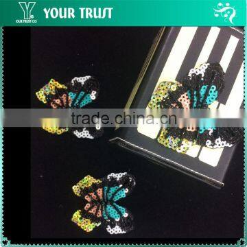 Black Beaded Shinning SequinTurquoise Butterfly Applique Patch