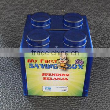 China Wholesale Logo Printing Plastic Building Blocks Coin Bank