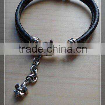 E294 popular genuine wrap leather & stainless steel bracelet