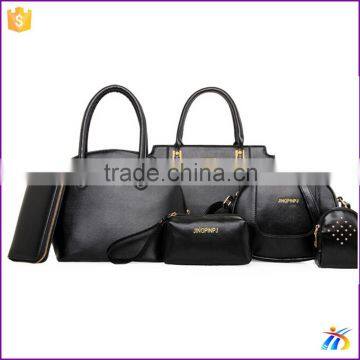 2015 new design 6pcs in one black handbag set women accessories