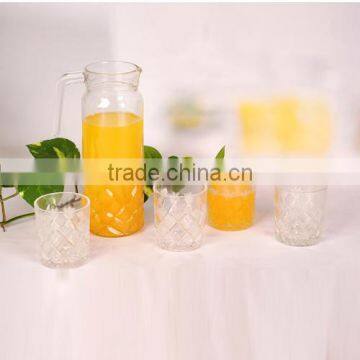 hot selling clear glass drinking water set with embossing cups