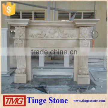 Beige marble fireplace mantel For Sale