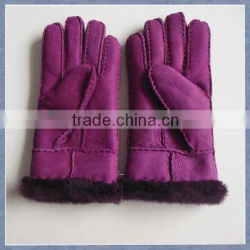 Hot sale winter warmly Purple cheap leather gloves