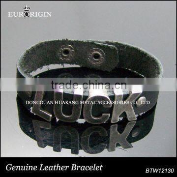 Trendy Wristband Leather Bracelet"Lucky" Slide Alloy Letter Snap Bracelet