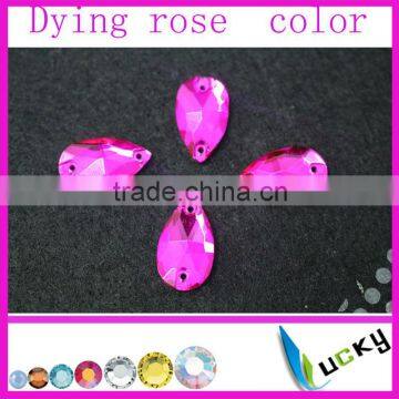 Newest color!!High quality sew-on crystal beads number 3065# Drop shape Dyeing Rose color for garment Splendid in appearence