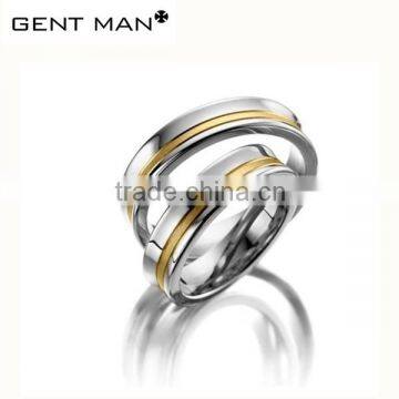 Fashion wedding band CZ CNC setting titanium steel ring gold silver couples rings