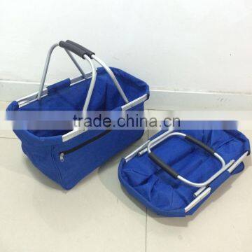 Portable folding shopping baskets for sale, good quality collapsible picnic shopping basket with aluminium handle