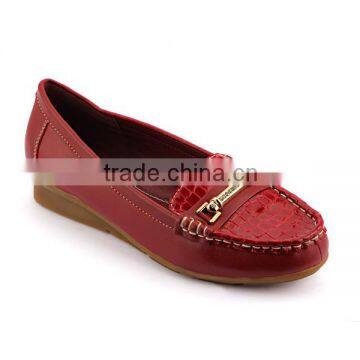 Newest design Stone Pattern shoes Red color women footwear genuine cowhide leather lady flat casual shoes