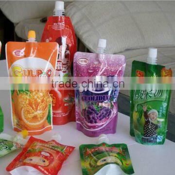 Color printed stand up bag with spout for juice or coffee or tea packaging