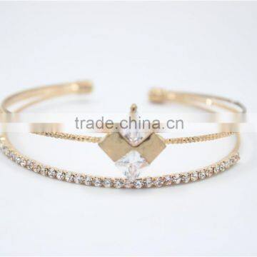 3 lines KC Gold Plated Adjustable Square Clear White Rhinestone Cuff Bracelet Claw Crystal Chain Bracelet For Women Wear