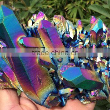 Wholesale Rough Titanium Rainbow/ Blue/ Purple Aura QuartzCrystal Cluster, Raw Mineral Crystal Loose Gemstone Jewelry