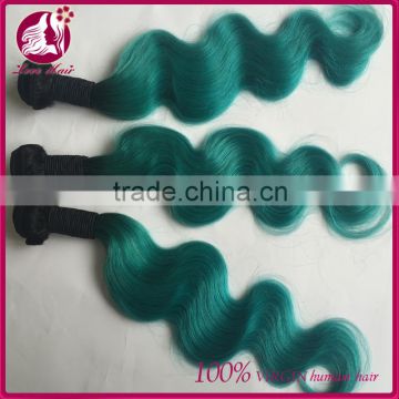 2016 Best selling 100g Virgin peruvian body wave 1b teal two tone ombre colored hair weave bundles