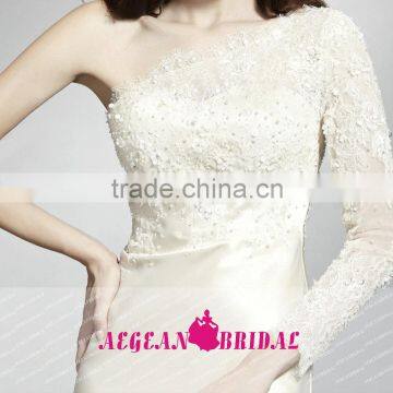 HT66 Sexy One Shoulder Scoop Neck Beaded Bust Dresses For Prom Long Sleeve Floor Length Mermaid Vestidos De Graduacion photo-4