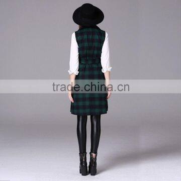Woman Autumn Woven Vest Dress Female Big Plaid Sleeveless Wind Coat Femme Manteau 2016 photo-4