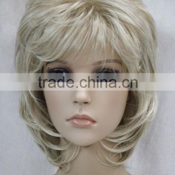 Light Blonde Mixed Short Curly Women Female Daily Full Wig N539