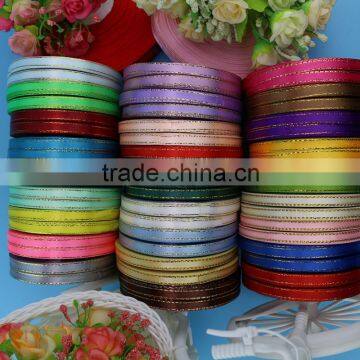 wholesale satin ribbon with Gold thread edged material for decoration