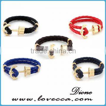 HOT SALE New Style Fashion Gold/Silver Unisex PU Leather Anchor Bracelet