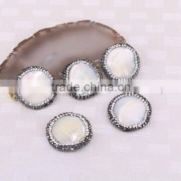 White Shell Connector Spacer Beads, Round shape Shell Beads Druzy Jewelry with Pave