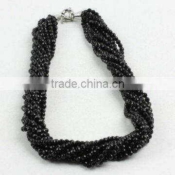 Black onyx faceted rounds, 64 facetes-10 strings necklace