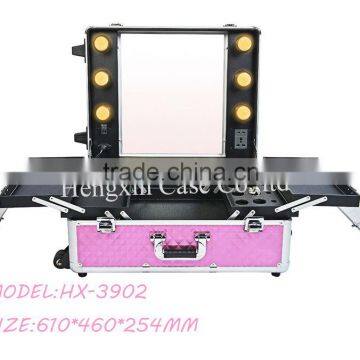 Cosmetic studio makeup station with lights, aluminum makeup boxes with lights,cosmetic light case with stands