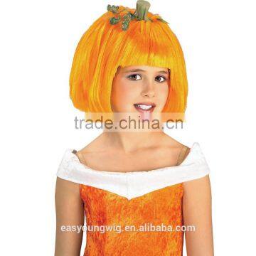 Yellow halloween festival wigs, Synthetic pumpkin wigs for children