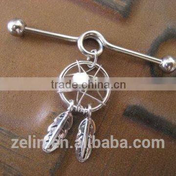 Charming twisted dream catcher industrial barbell